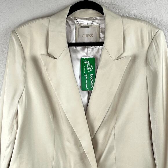 Guess Cream Cemento Adriana Peak Lapel Two Button Double Breasted Blazer XL NWT - Picture 5 of 16